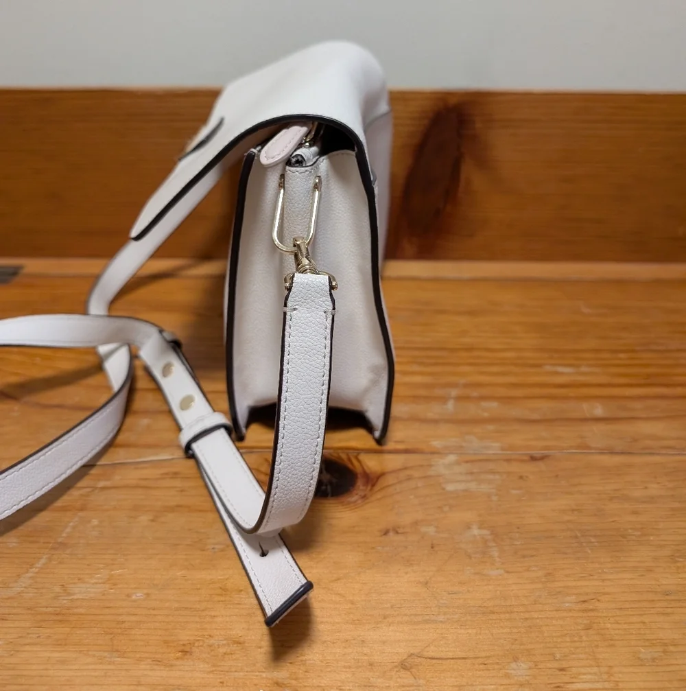 Kate Spade White Leather Crossbody Bag with Gold Turn Lock